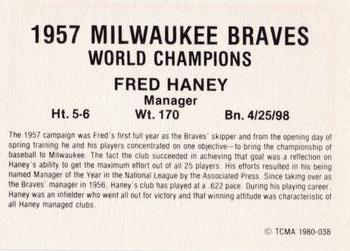 1980 TCMA 1957 Milwaukee Braves #038 Fred Haney Back