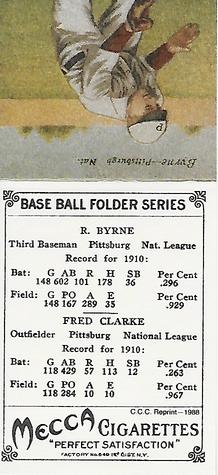 1988 Card Collectors 1911 Mecca Double Folders (T201) (Reprint) #NNO Fred Clarke / Bobby Byrne Back