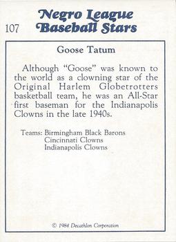 1984 Decathlon Negro League Baseball Stars #107 Goose Tatum Back