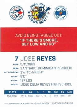 2015 Toronto Blue Jays Fire Safety #NNO Jose Reyes Back