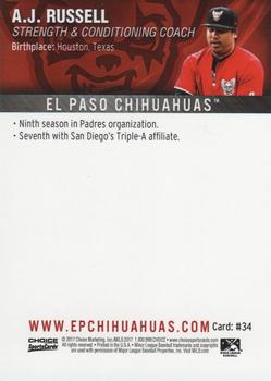 2017 Choice El Paso Chihuahuas #34 A.J. Russell Back