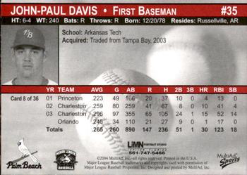 2004 MultiAd Palm Beach Cardinals #8 John-Paul Davis Back