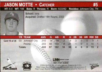 2004 MultiAd Palm Beach Cardinals #18 Jason Motte Back