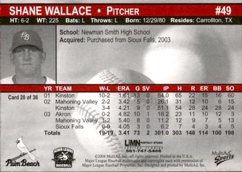 2004 MultiAd Palm Beach Cardinals #28 Shane Wallace Back