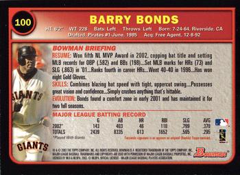 2003 Bowman #100 Barry Bonds Back