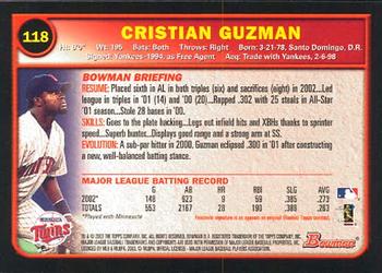2003 Bowman #118 Cristian Guzman Back
