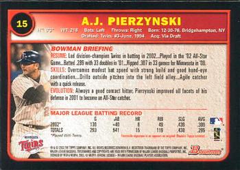 2003 Bowman #15 A.J. Pierzynski Back