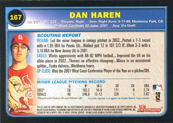 2003 Bowman #167 Dan Haren Back