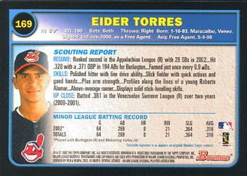2003 Bowman #169 Eider Torres Back