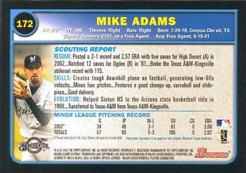 2003 Bowman #172 Mike Adams Back
