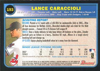 2003 Bowman #193 Lance Caraccioli Back