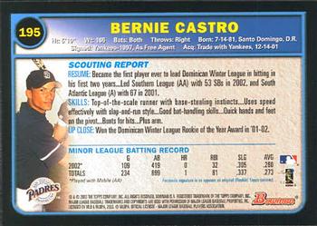 2003 Bowman #195 Bernie Castro Back