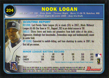 2003 Bowman #204 Nook Logan Back