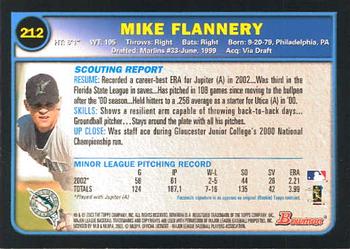 2003 Bowman #212 Mike Flannery Back