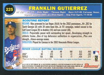 2003 Bowman #225 Franklin Gutierrez Back