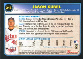 2003 Bowman #246 Jason Kubel Back