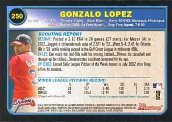 2003 Bowman #250 Gonzalo Lopez Back