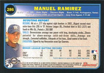 2003 Bowman #286 Manuel Ramirez Back