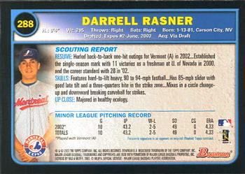 2003 Bowman #288 Darrell Rasner Back