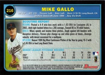 2003 Bowman #216 Mike Gallo Back
