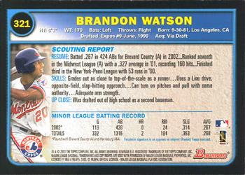 2003 Bowman #321 Brandon Watson Back