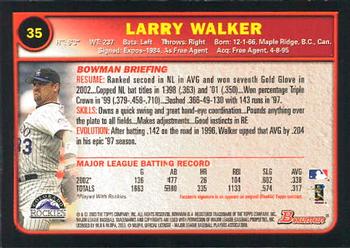 2003 Bowman #35 Larry Walker Back