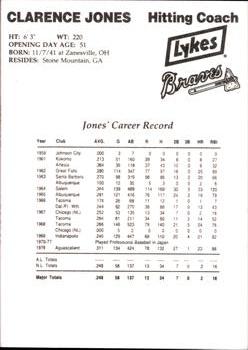 1993 Lykes Atlanta Braves #NNO Clarence Jones Back