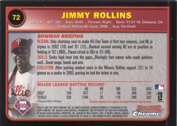 2003 Bowman Chrome #72 Jimmy Rollins Back