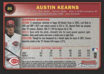 2003 Bowman Chrome #86 Austin Kearns Back