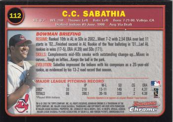 2003 Bowman Chrome #112 C.C. Sabathia Back