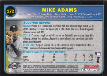 2003 Bowman Chrome #172 Mike Adams Back
