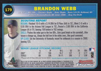 2003 Bowman Chrome #179 Brandon Webb Back