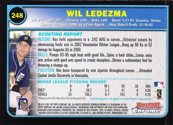 2003 Bowman Chrome #248 Wil Ledezma Back