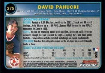 2003 Bowman Chrome #275 David Pahucki Back