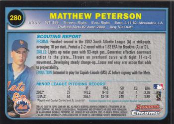 2003 Bowman Chrome #280 Matthew Peterson Back