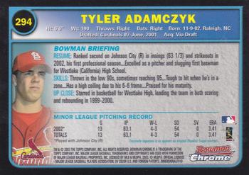 2003 Bowman Chrome #294 Tyler Adamczyk Back