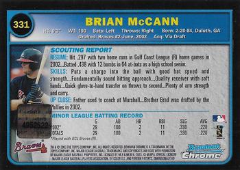 2003 Bowman Chrome #331 Brian McCann Back