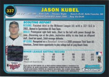 2003 Bowman Chrome #337 Jason Kubel Back