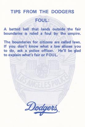 1980 Los Angeles Dodgers Police #NNO Steve Garvey Back