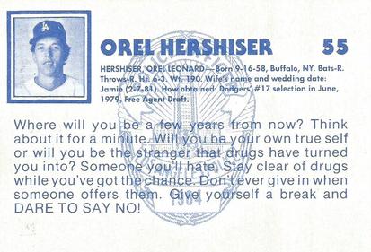 1984 Los Angeles Dodgers Police #NNO Orel Hershiser Back