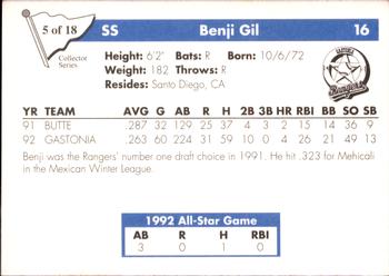 1993 Play II South Atlantic League All-Stars - Collector Series #5 Benji Gil Back
