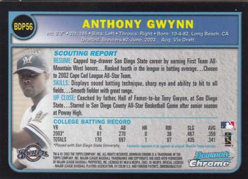 2003 Bowman Draft Picks & Prospects - Chrome #BDP56 Anthony Gwynn Back