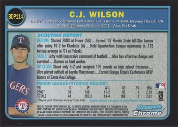 2003 Bowman Draft Picks & Prospects - Chrome #BDP114 C.J. Wilson Back
