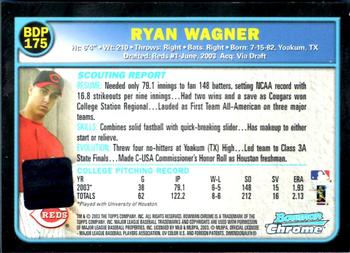 2003 Bowman Draft Picks & Prospects - Chrome #BDP175 Ryan Wagner Back