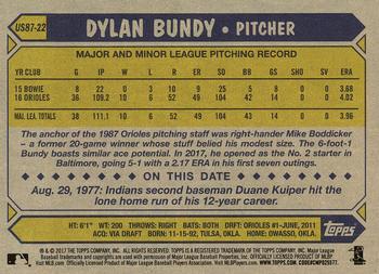 2017 Topps Update - 1987 Topps Baseball 30th Anniversary #US87-22 Dylan Bundy Back