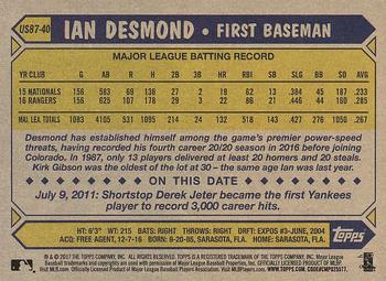 2017 Topps Update - 1987 Topps Baseball 30th Anniversary #US87-40 Ian Desmond Back
