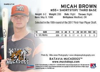 2017 Choice Batavia Muckdogs #14 Micah Brown Back
