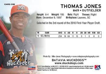 2017 Choice Batavia Muckdogs #28 Thomas Jones Back