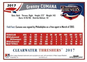 2017 Grandstand Clearwater Threshers #NNO Grenny Cumana Back