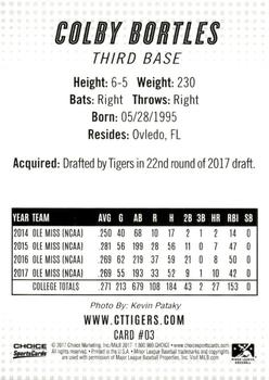 2017 Choice Connecticut Tigers #03 Colby Bortles Back